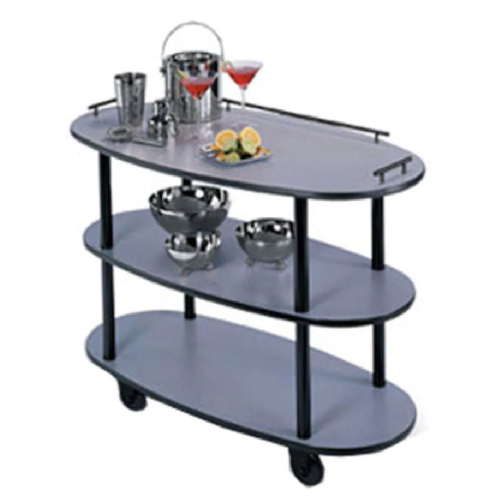 Lakeside 36300_Gray Sand 44 Inch Service Cart Rounded Oval with 3 Open Shelves