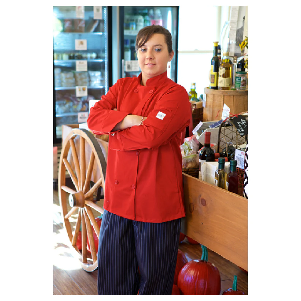 Mercer Culinary M60020RD2X 2XL Women's Chef Jacket with 8 Traditional Buttons Red Mercer Culinary M60020RD2X 2XL Women's Chef Jacket with 8 Traditional Buttons Red