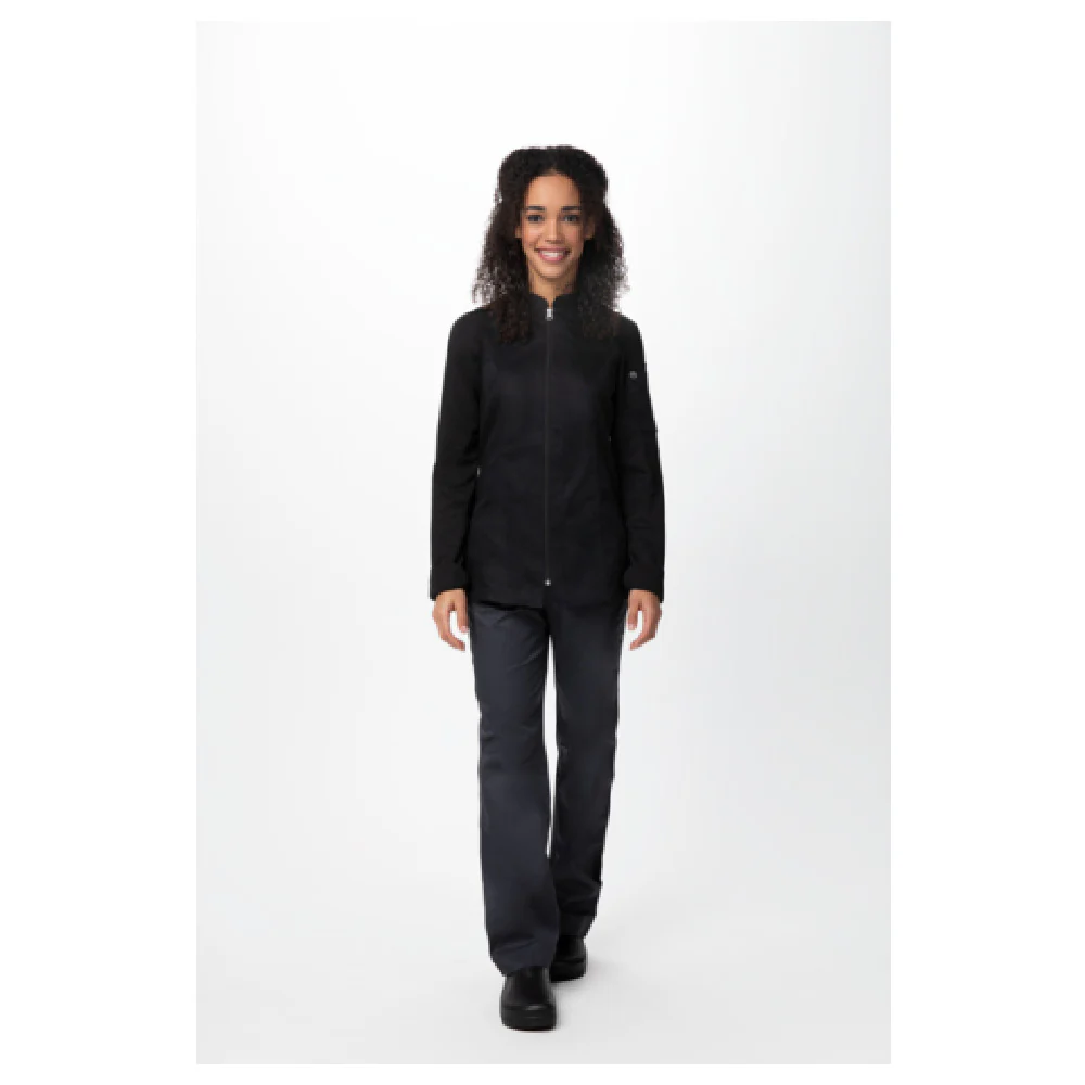 Chef Works CBZ02W-BLK-M 37 Inch Women's Nepal Chef Coat with Center Zipper Black