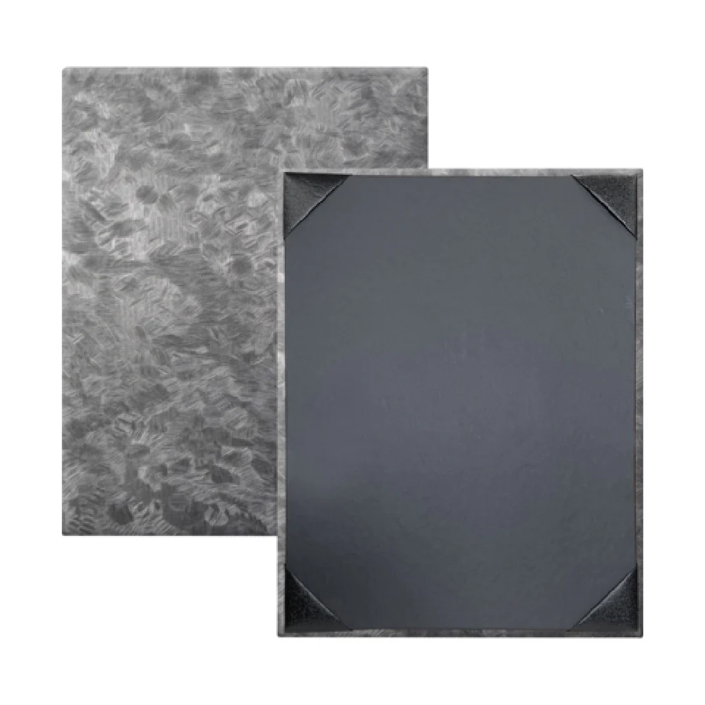 Risch MET-1V 8.5X11 Menu Cover Brushed Metallic Faux-leather Black 25 Packs