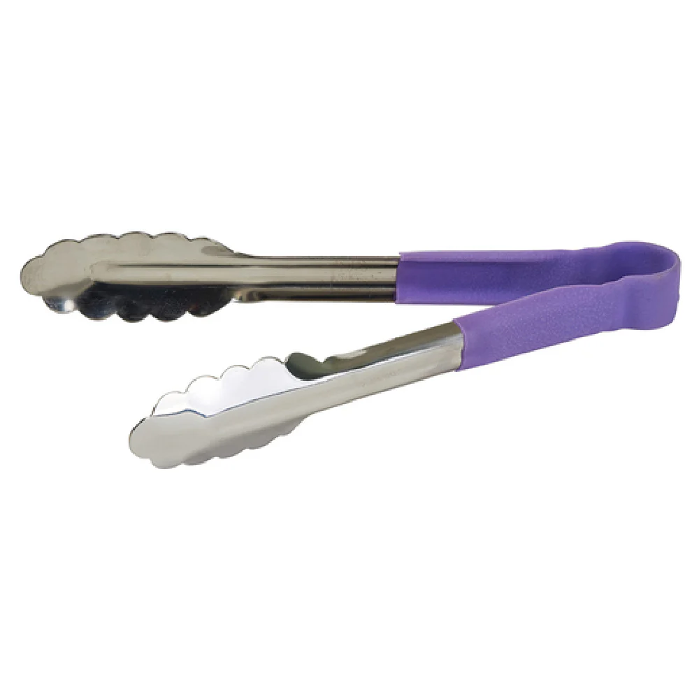 Winco UTPH-12P 12 Inch Utility Tongs with Non-slip Handle Purple Stainless Steel