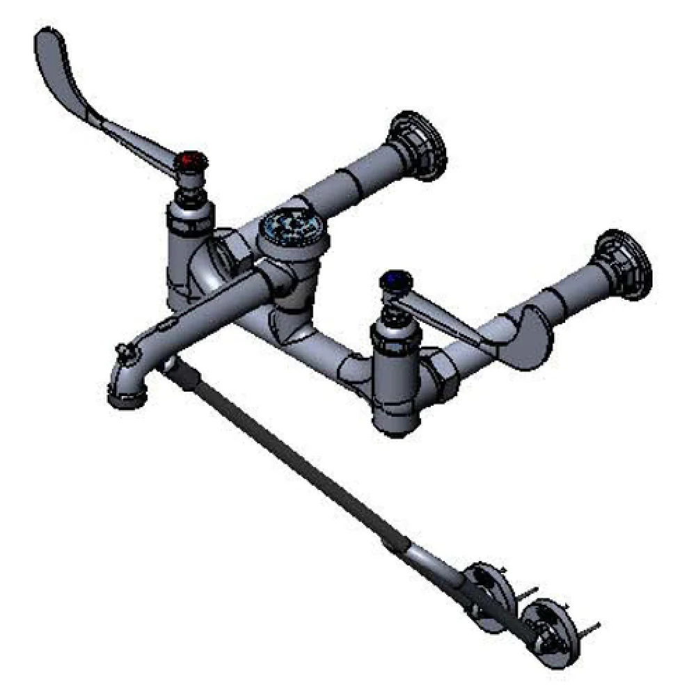 T&S Brass B-0363 Service Sink Faucet 8 Inch Centers Vacuum Breaker with Wrist Handles Stainless Steel