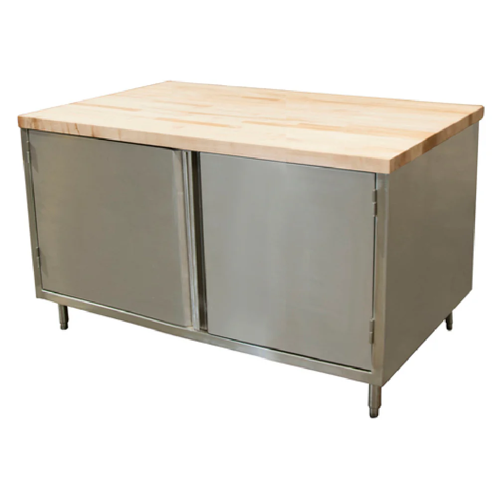 BK Resources CMT-3048H 48 Inch Chef Table Cabinet Base with Hinged Doors Wood Top