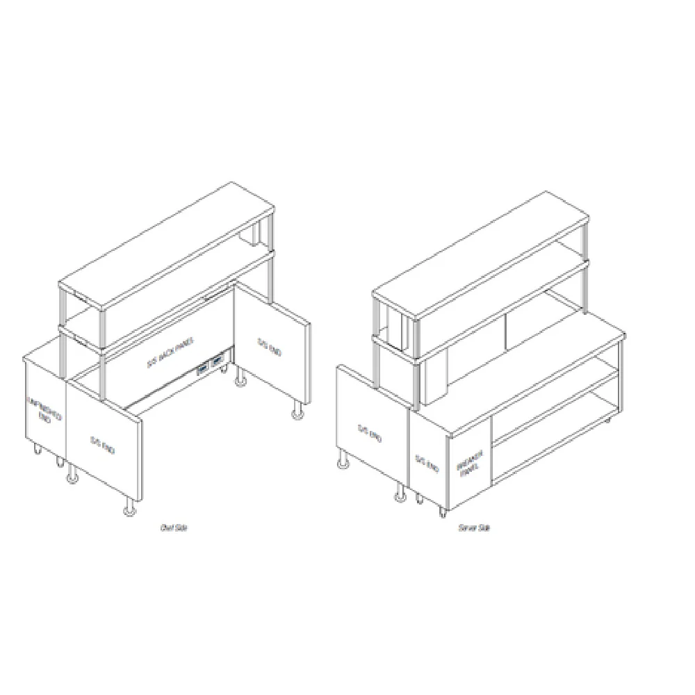 Randell RCRBP-72.5 72-1/2 Inch Modular Chef Service Counter Breaker Panel stainless steel and plate storage cabinet with double overshelf