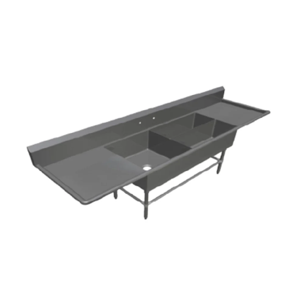 John Boos 43PBPS3224-2D24 107 Inch Pro-Bowl Platter Sink with 3 Compartments Stainless Steel