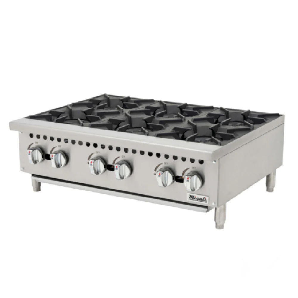 Migali Industries C-HP-6B-36 36 Inch Counter-top Gas Hot Plate with 6 Burners 192000 BTU Migali Industries C-HP-6B-36 36 Inch Counter-top Gas Hot Plate with 6 Burners 192000 BTU