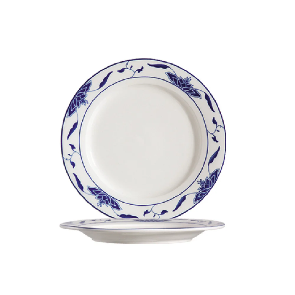 CAC China 103-6 6-1/4 Inch Blue Lotus Plate Porcelain Round Rolled Edge