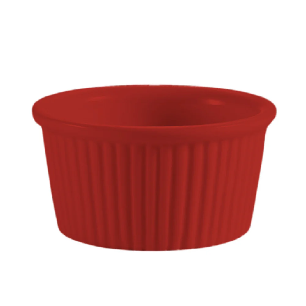 CAC China RKF-6-R 6 Oz Round Fluted Ramekin Ceramic Red - 3-1/2 Inch