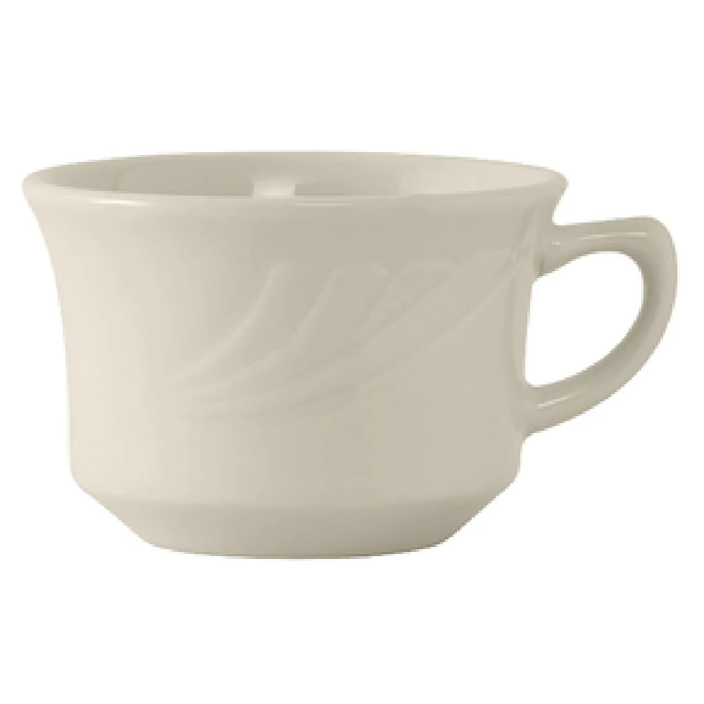 Tuxton YEF-0752 7 Oz Cup Embossed Lead-Free Ceramic Dishwasher Safe