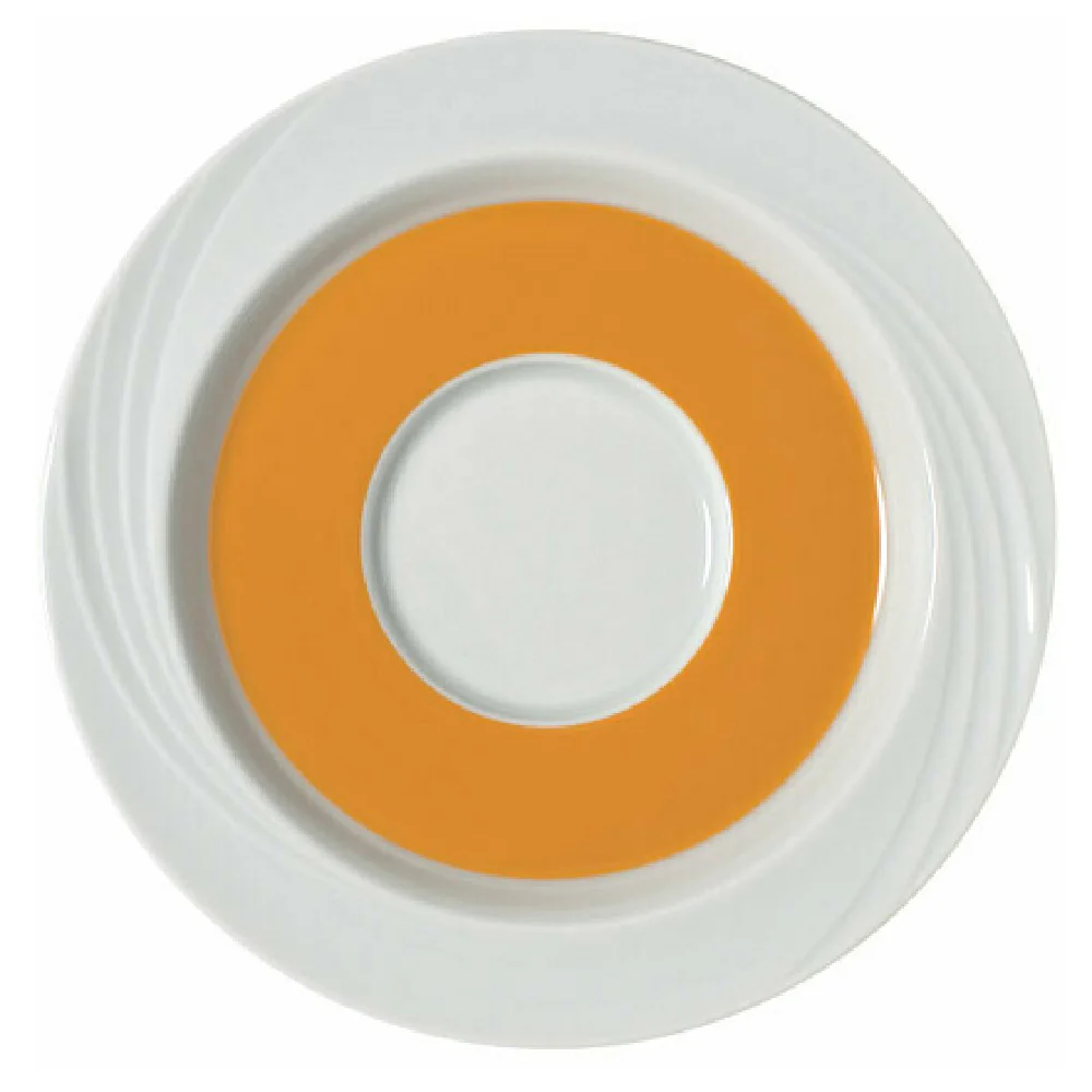 Libbey 9187130-62992 6-5/8 Inch Diameter Round Saucer with Orange Band Porcelain
