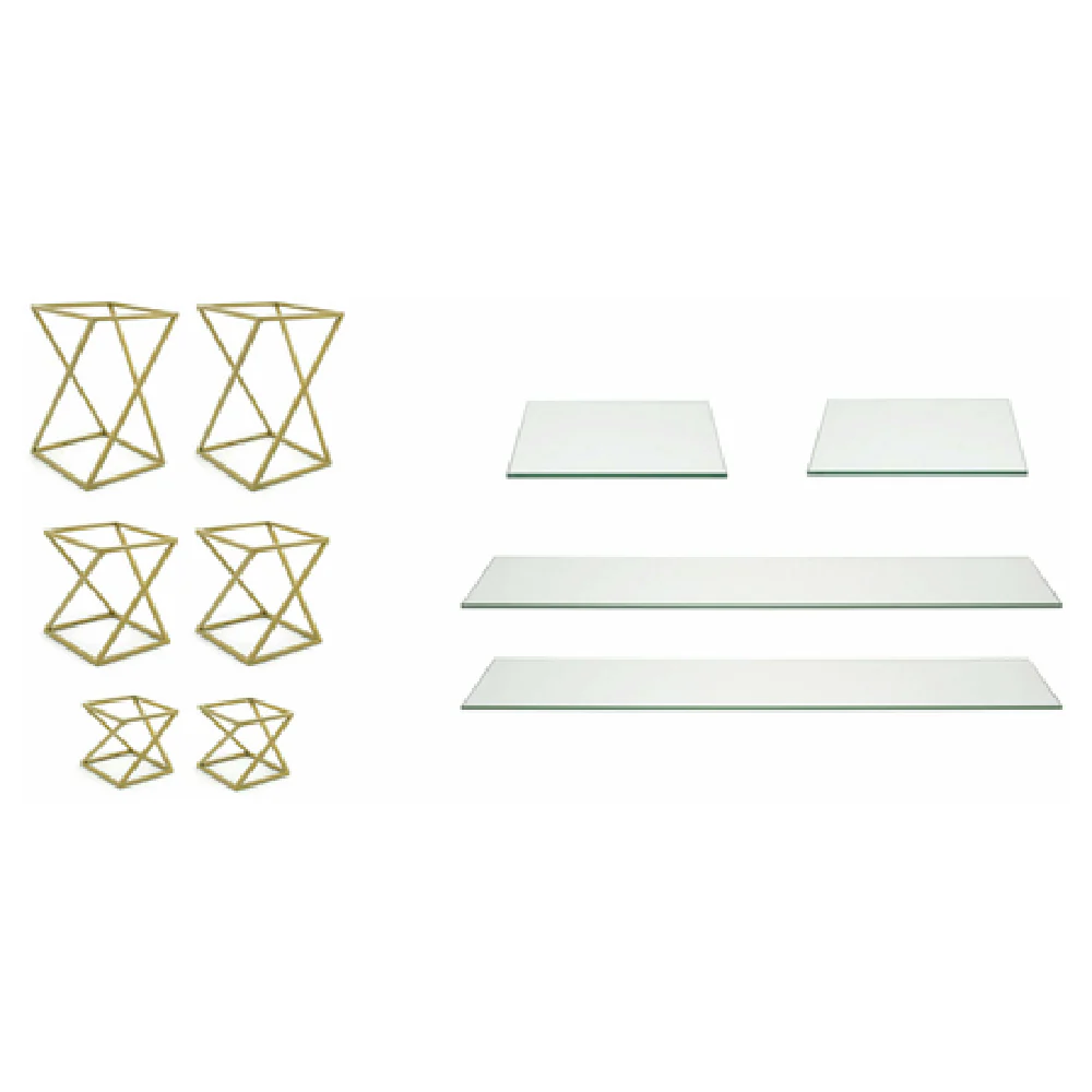 FOH BST032MUM28 Buffet Essentials Twist Clear Glass On Matte Brass Includes Two BRI005GOI28 Twist Risers Set Of 3 Matte Brass