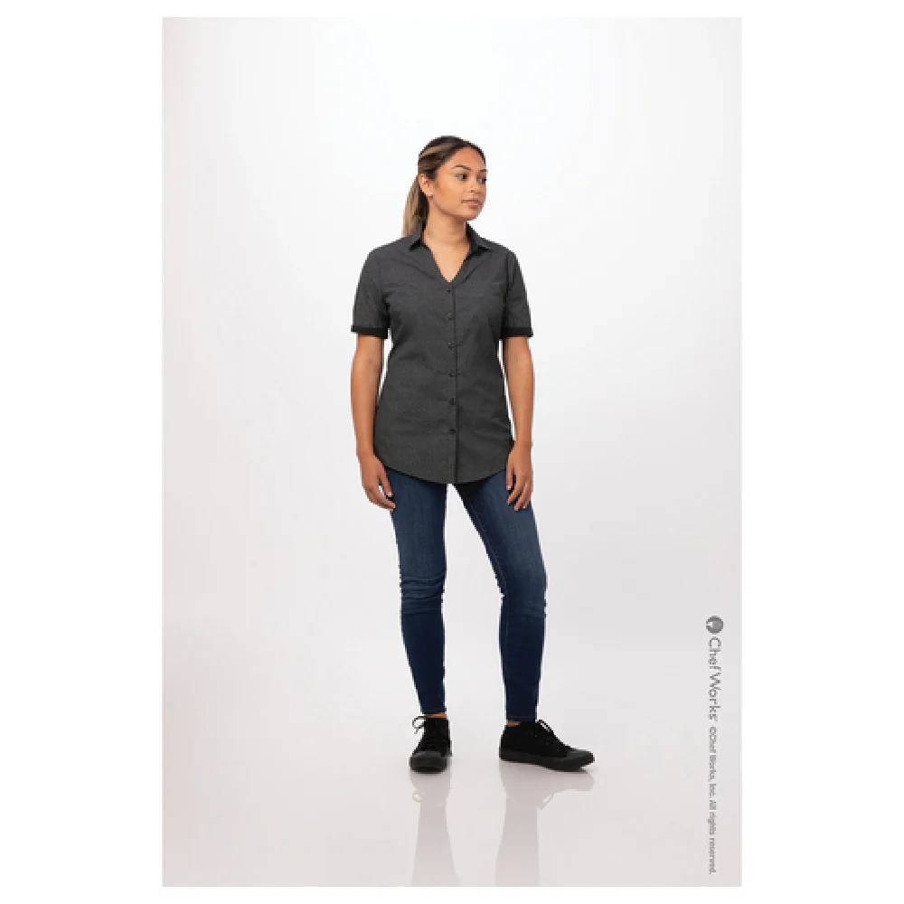Chef Works SHC07W-BLK-S Cook's Shirt Women's Short Sleeve with Pocket Black Poly Cotton Chef Works SHC07W-BLK-S Cook's Shirt Women's Short Sleeve with Pocket Black Poly Cotton