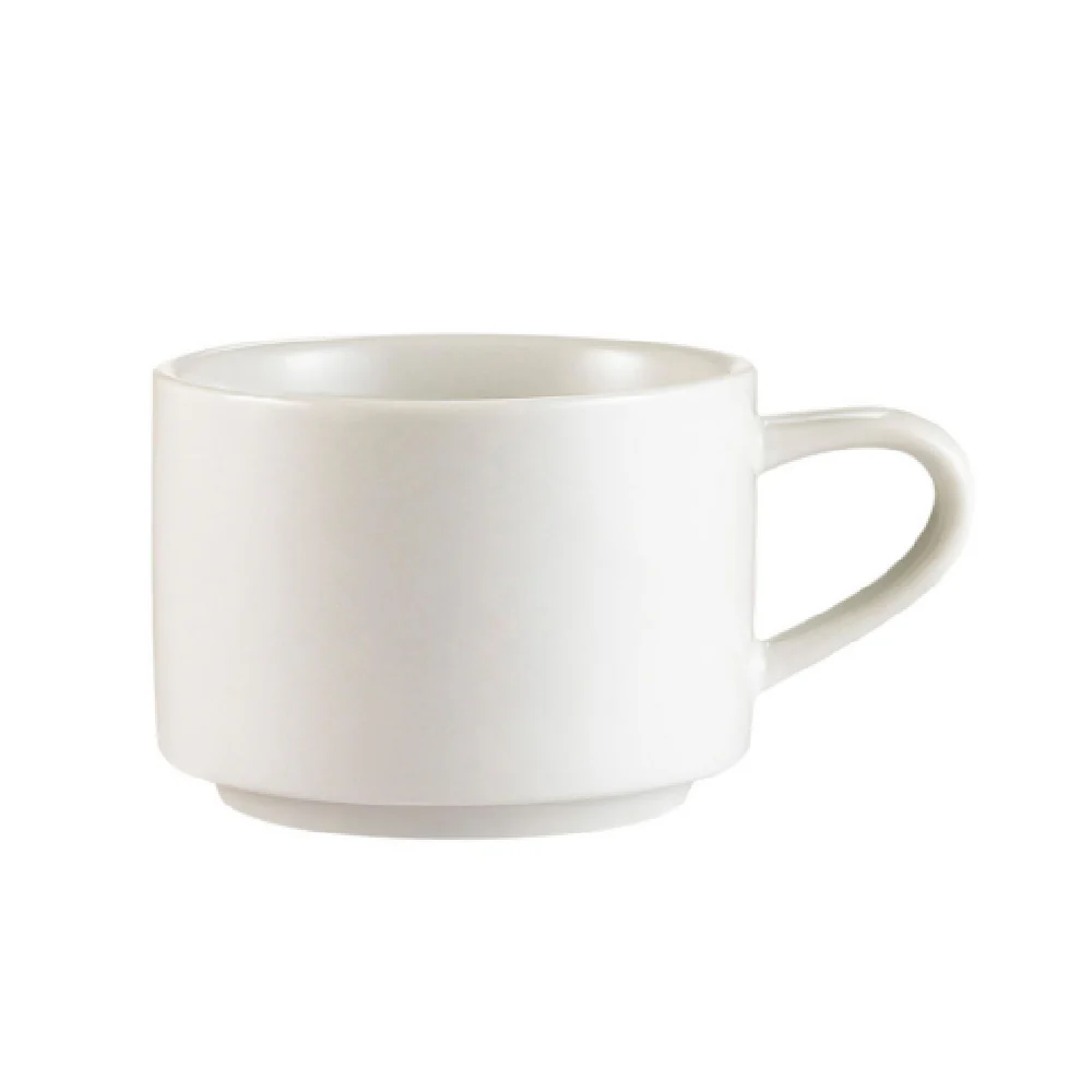 CAC China RCN-23 7-1/2 Oz. Round Stacking Coffee Cup Porcelain Super White