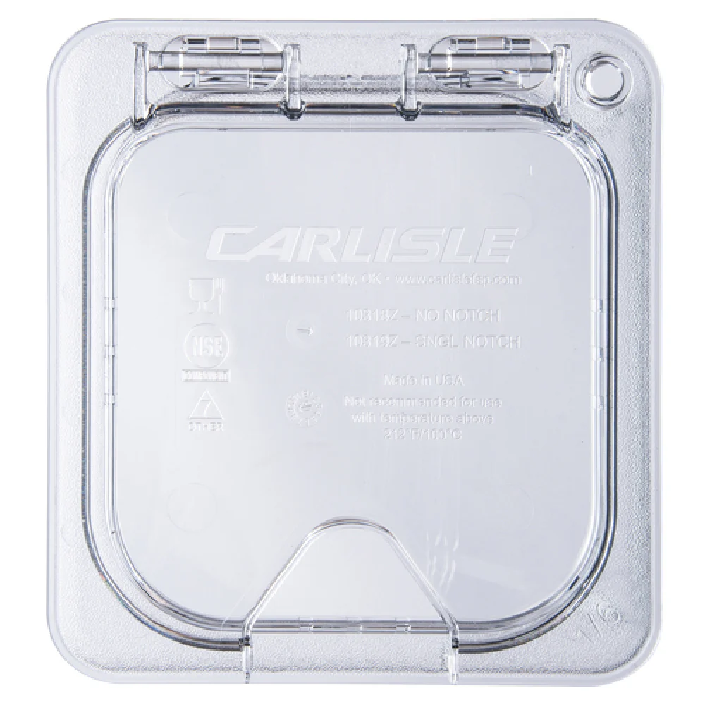 Carlisle 10319Z07 6.88 Inch Notched Hinged Universal Lid for 1/6 Size Food Pan Polycarbonate Clear Carlisle 10319Z07 6.88 Inch Notched Hinged Universal Lid for 1/6 Size Food Pan Polycarbonate Clear