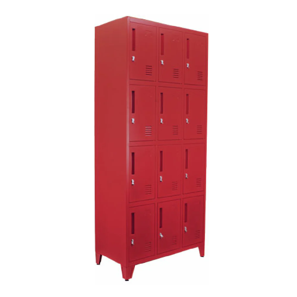 Omcan 48883 34 Inch 4 Tier Painted Steel Locker Red with Card Holder Vent Hole