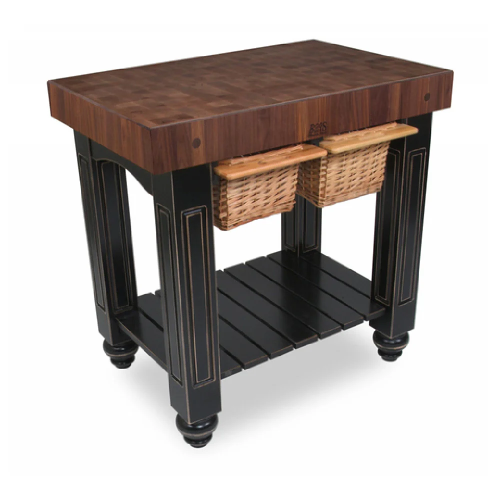 John Boos WAL-GB3624 36 Inch Butcher Block Unit with Wicker Baskets Oil Finish American Black Walnut