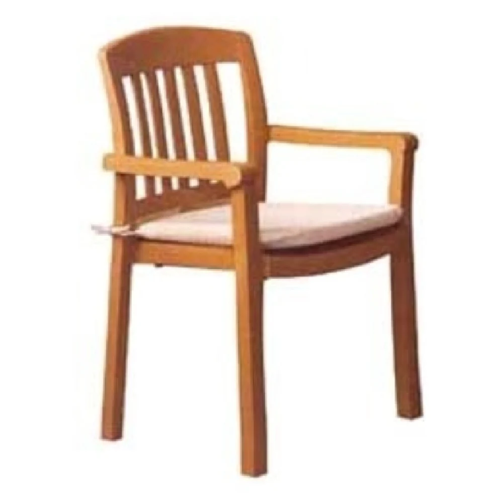 Grosfillex 49442008 24 Inch Stacking Dining Armchair Outdoor Resin with Teakwood Finish