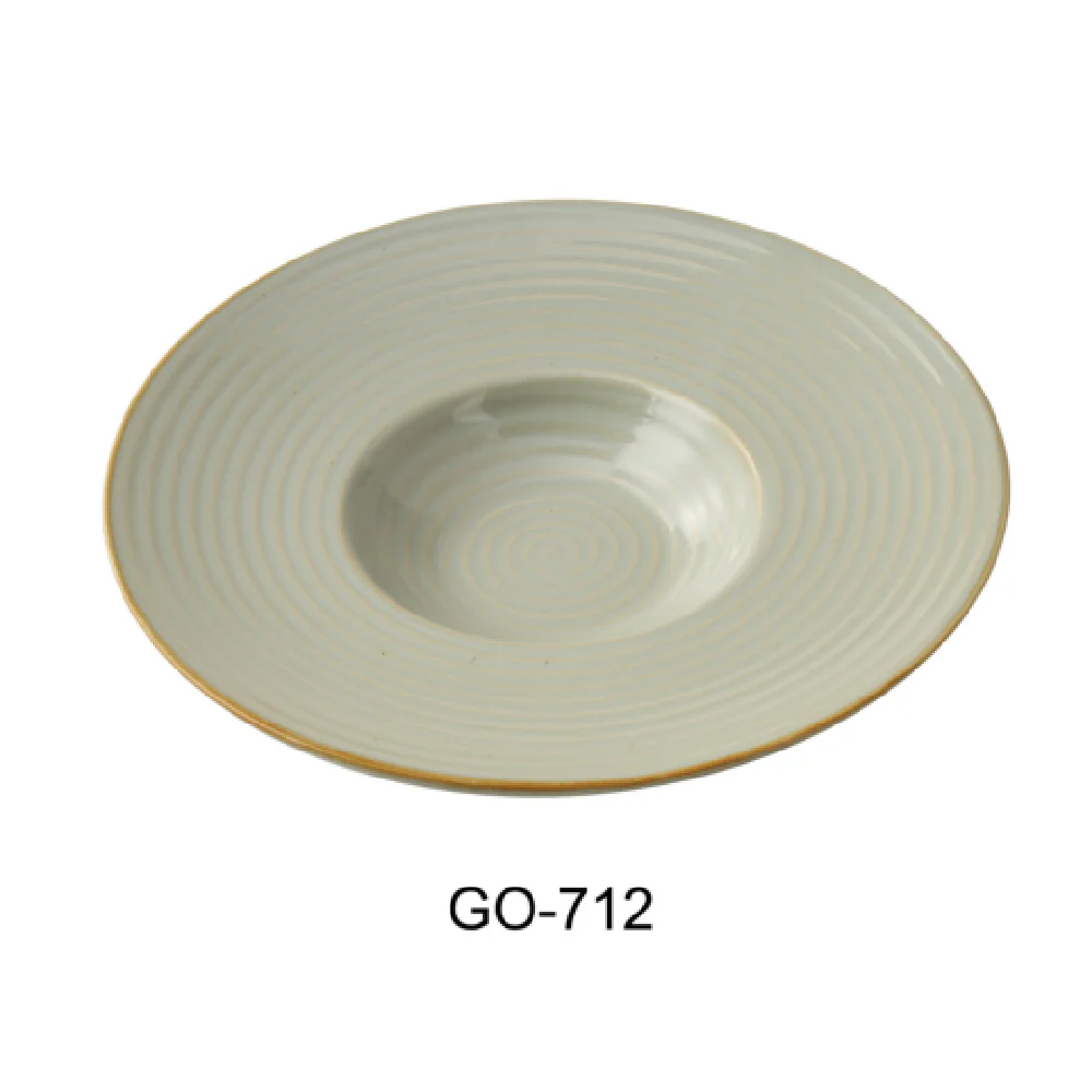 Yanco GO-712 12 Oz Round Dessert Plate Porcelain Golden Rim Earthy Tone