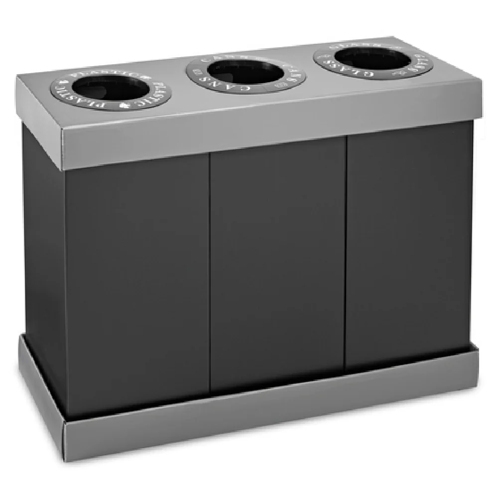 Alpine Industries ALP471-03-BLK 46 Inch Recycle Bin Center Plastic with Three 28 Gallon Bins Alpine Industries ALP471-03-BLK 46 Inch Recycle Bin Center Plastic with Three 28 Gallon Bins