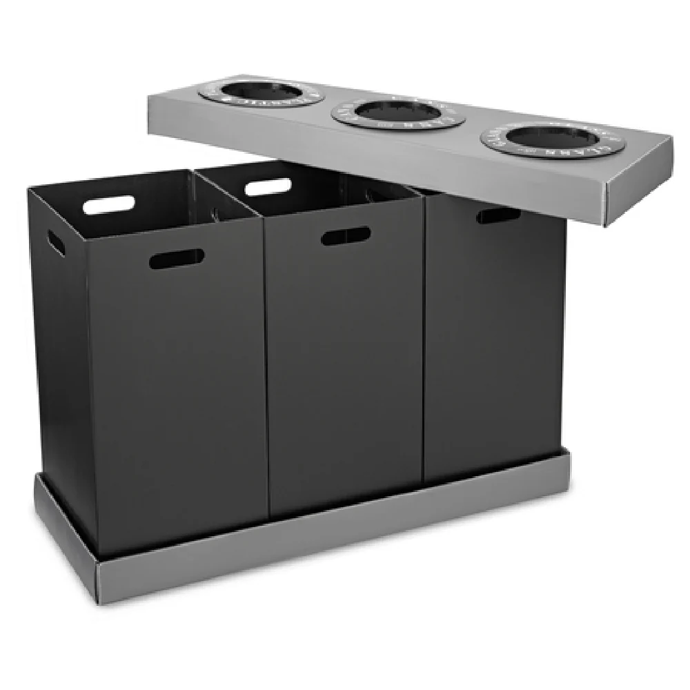 Alpine Industries ALP471-03-BLK 46 Inch Recycle Bin Center Plastic with Three 28 Gallon Bins Alpine Industries ALP471-03-BLK 46 Inch Recycle Bin Center Plastic with Three 28 Gallon Bins