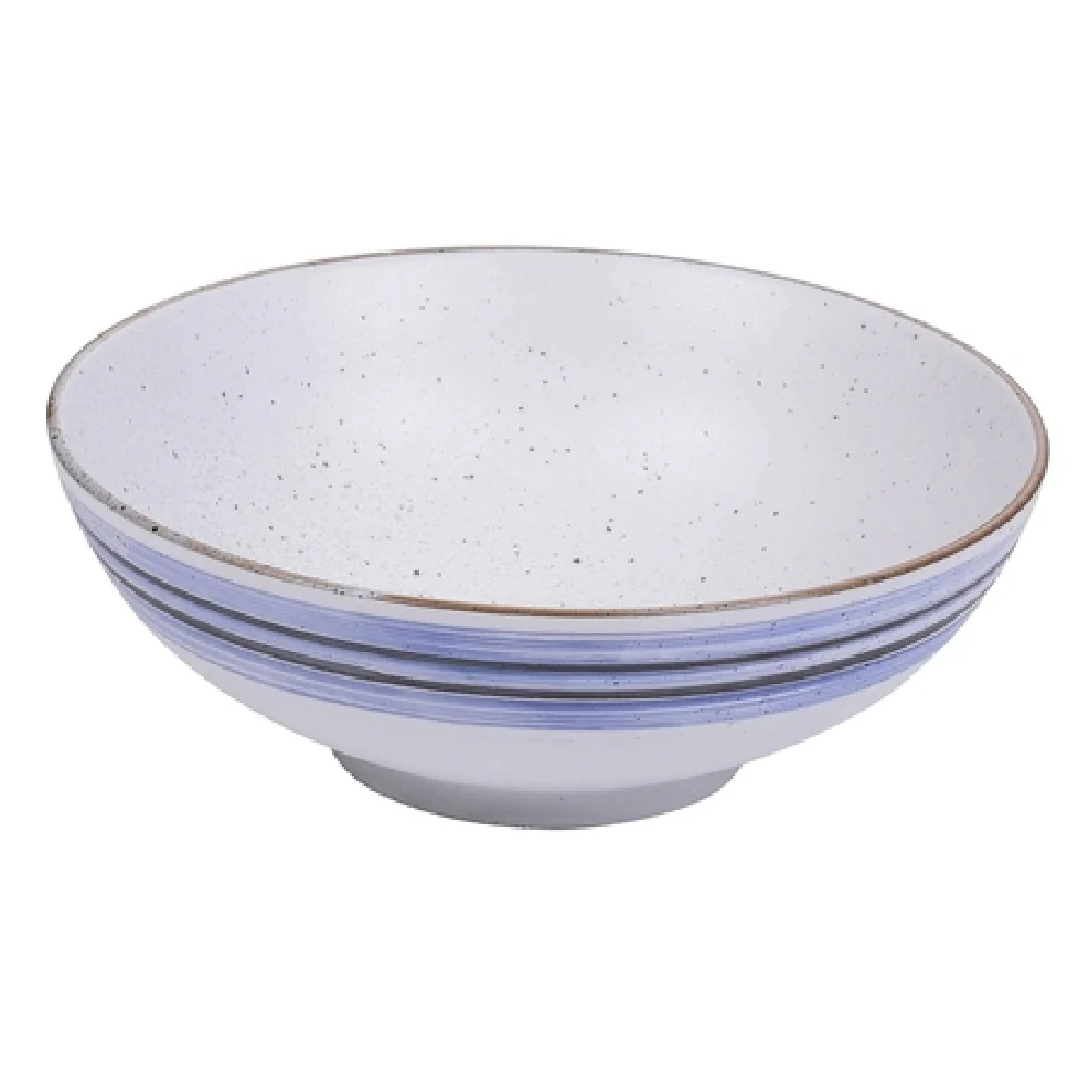 Yanco OC-608 28 Oz Ocean Noodle Bowl Round Porcelain White with Blue Design