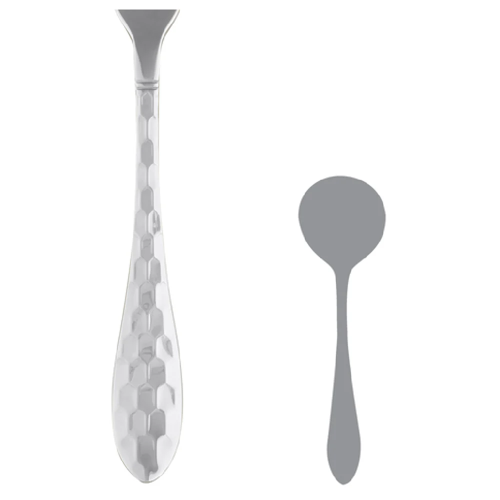 Steelite 5714SX002 6-3/8 Inch Bouillon Soup Spoon Honeycomb Hammered Finish Heavy Weight Stainless Steel