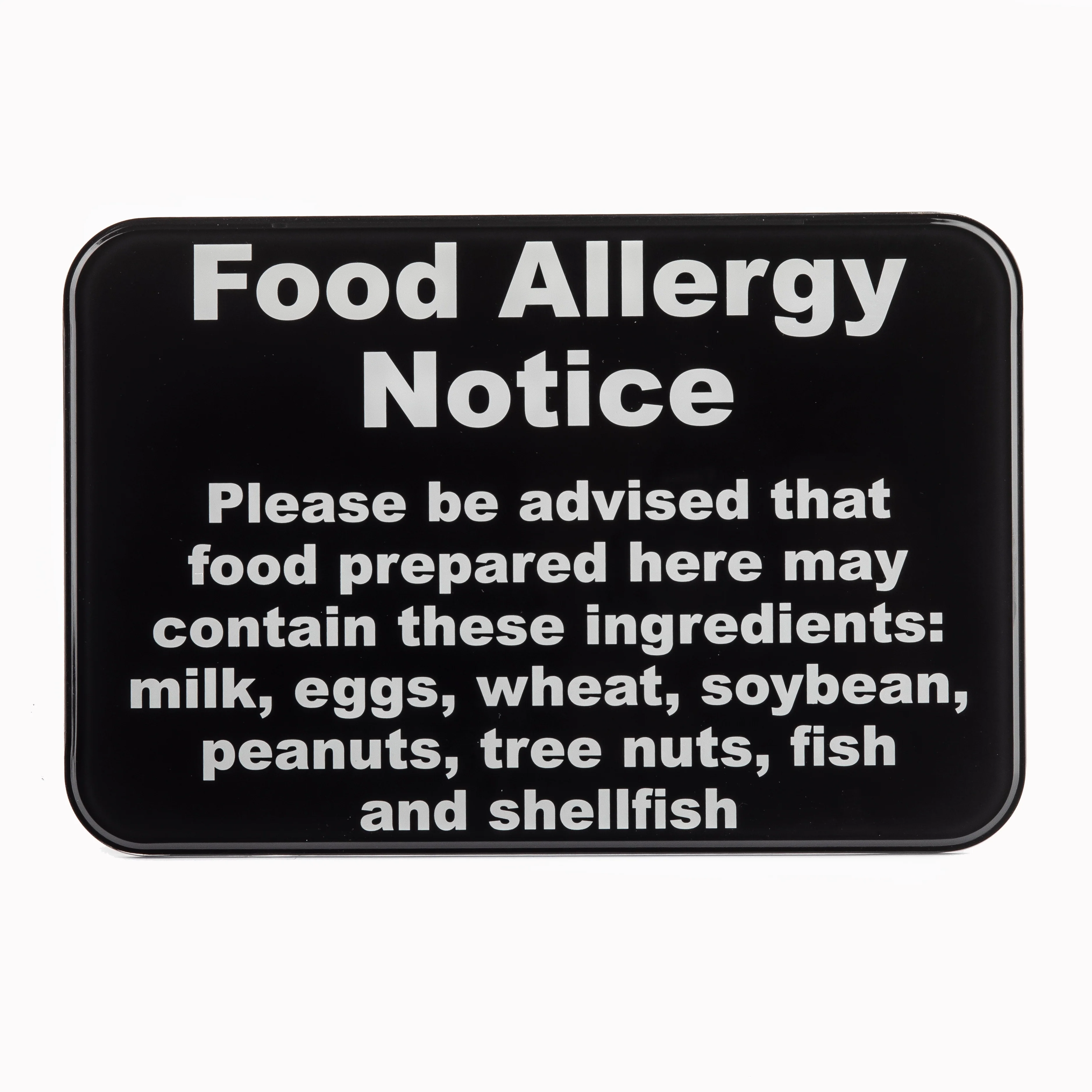 Tablecraft 10481 9 Inch Allergy Warning Sign Wall Mounted White Black