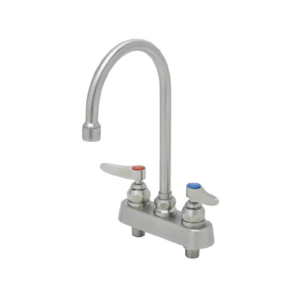 T&S Brass S-1141 4 Inch Gooseneck Deck Mount Faucet with Stainless Steel Handles