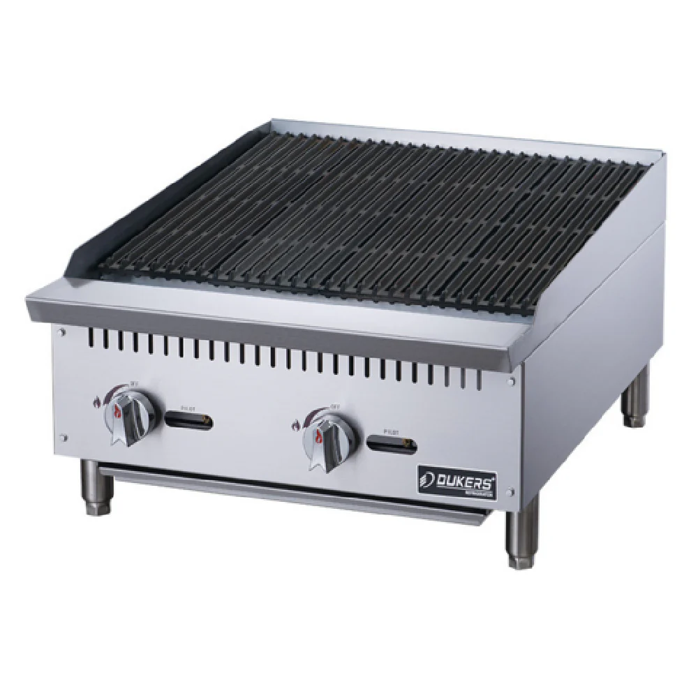 Dukers Appliance Co. USA Ltd. DCRB24 24 Inch Charbroiler Gas Countertop 2 Burners 70000 BTU with Full Crumb Tray