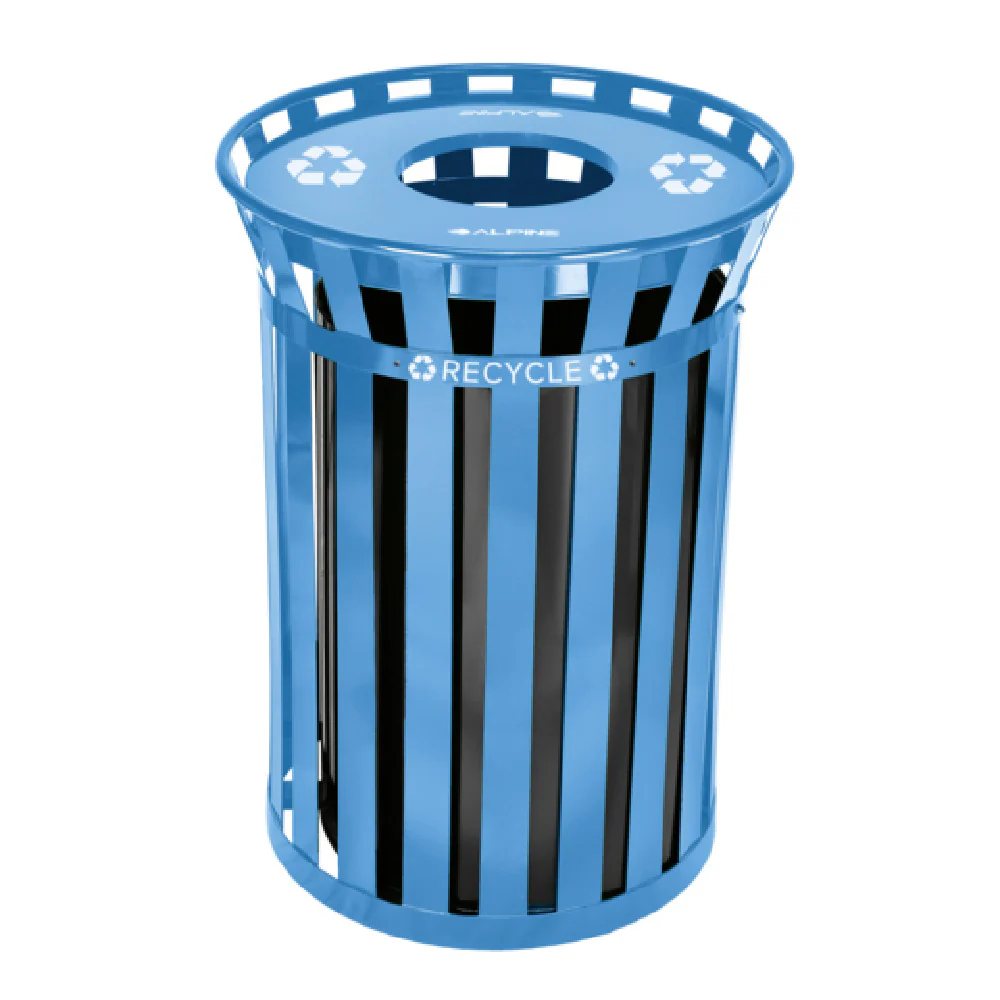 Alpine Industries ALP479-38-BLU 26 Inch Blue Steel Outdoor Waste Receptacle with 38 Gallon Capacity