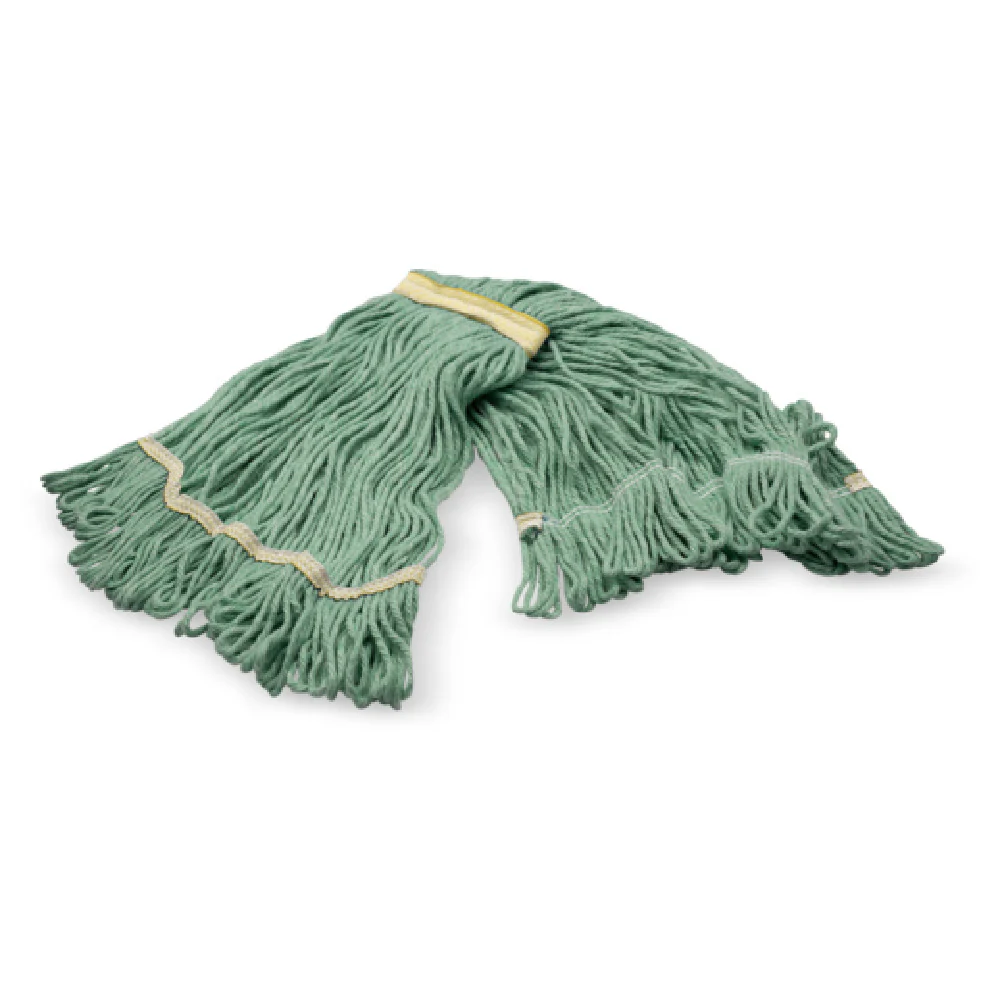 Carlisle 369411B09 Small Wet Mop Head 1 Inch Yellow Band Looped-end Green Cotton and Synthetic Blend