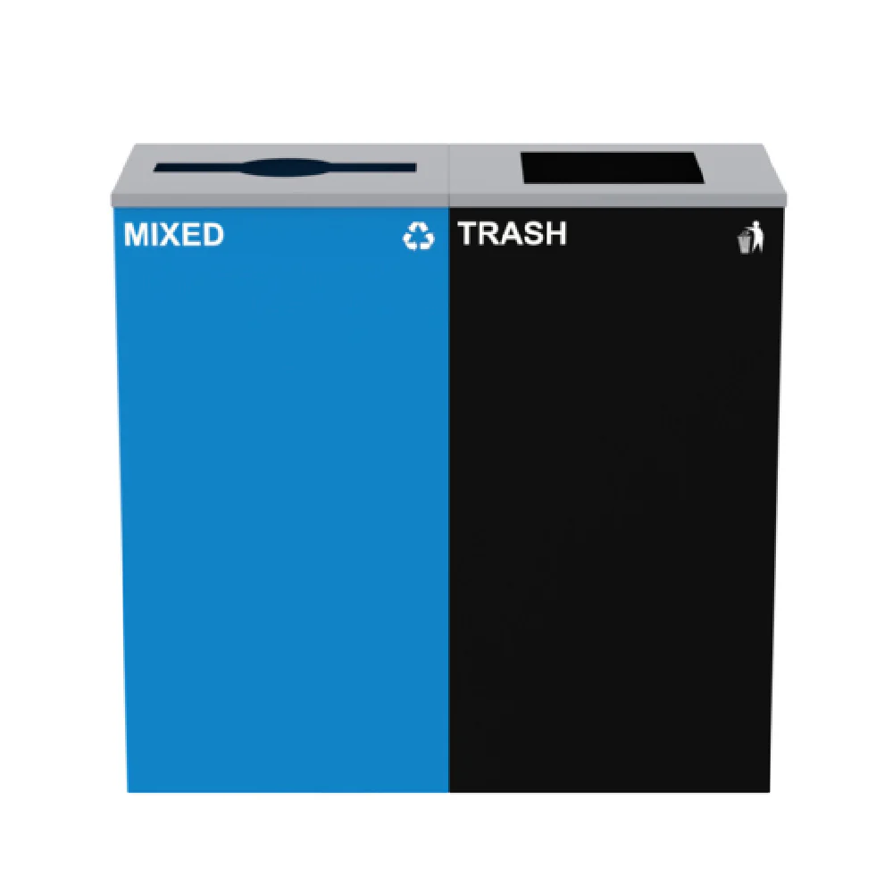 Alpine Industries ALP4450-BLK-KIT3 34 Inch Steel Recycling Bin Station Black and Blue