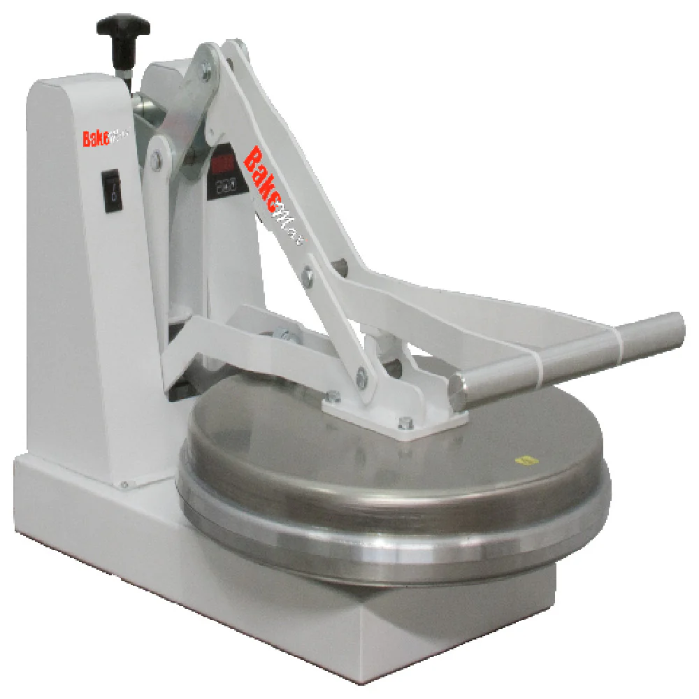 BakeMax BMDM18 18 Inch Diameter Manual Pizza Dough Press with Heated Upper Platen BakeMax BMDM18 18 Inch Diameter Manual Pizza Dough Press with Heated Upper Platen