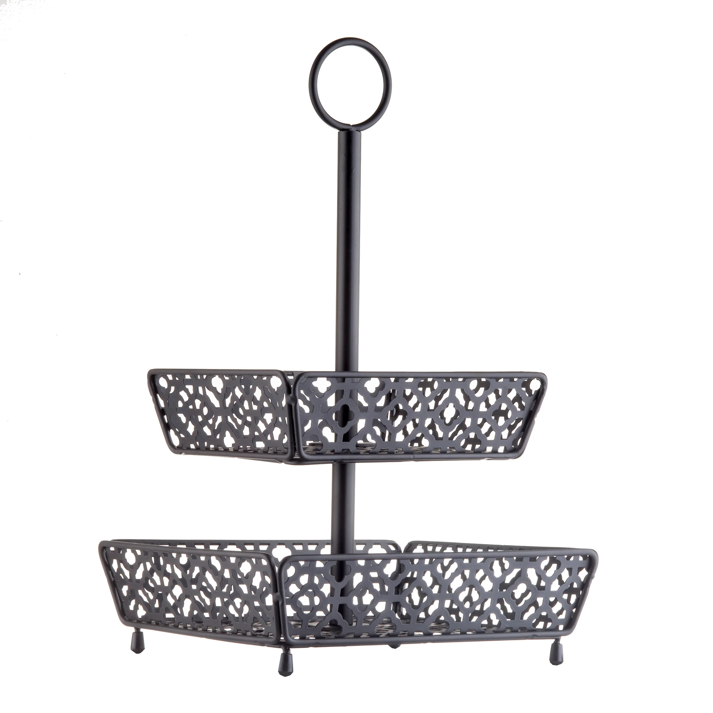 Tablecraft HFB2BK 8-3/8 Inch Square 2-tier Fruit Basket with Black Coated Metal Tablecraft HFB2BK 8-3/8 Inch Square 2-tier Fruit Basket with Black Coated Metal
