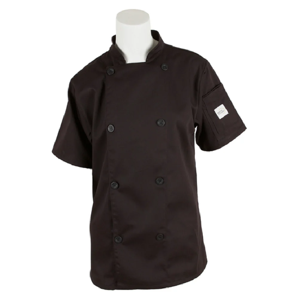 Mercer Culinary M61032BKXXS 65/35 Poly Cotton Black Women's Chef Coat Short Sleeve Mercer Culinary M61032BKXXS 65/35 Poly Cotton Black Women's Chef Coat Short Sleeve