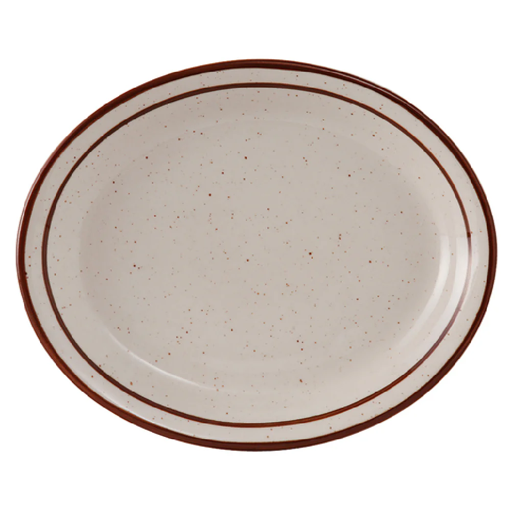 Tuxton TBS-013 11-1/2 Inch Oval Platter Narrow Rim Ceramic Lead-Free Brown Speckle