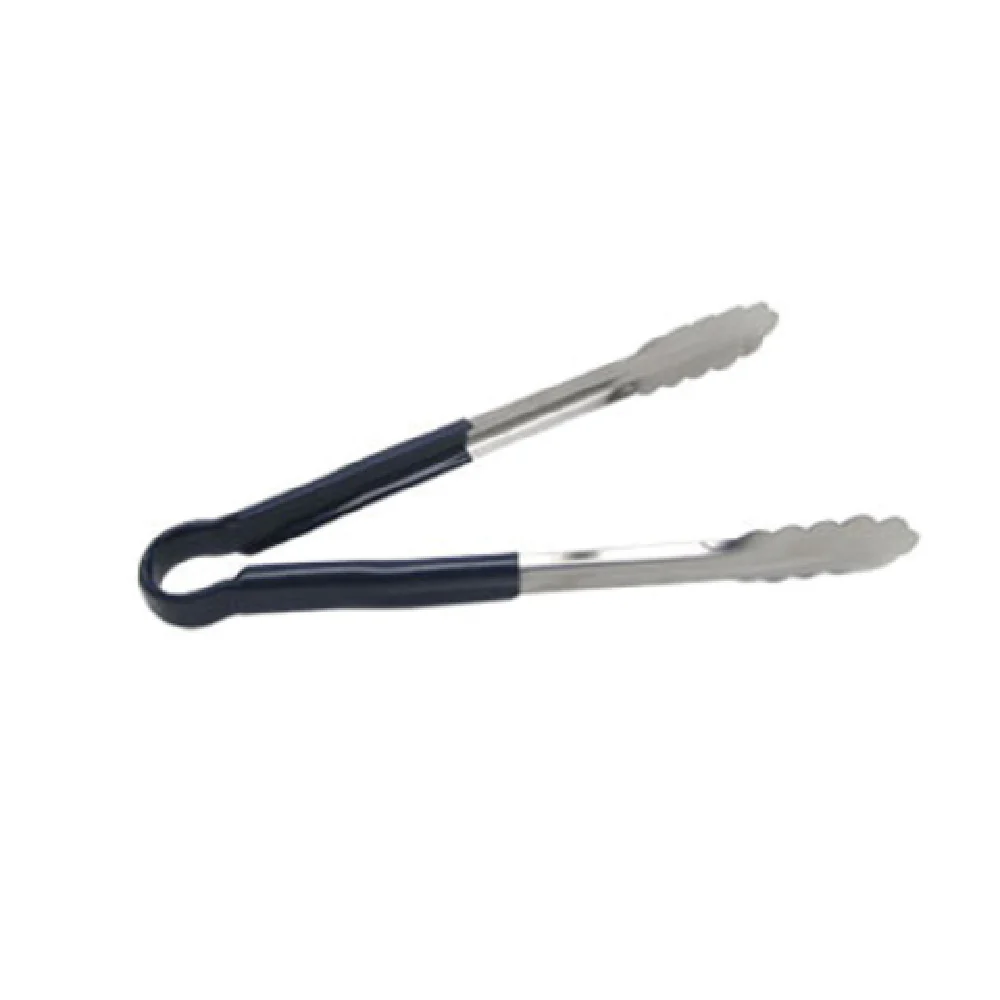 Admiral Craft SEP-10BU 10 Inch Utility Tongs with Scalloped Edge Blue Poly-Coated Handle Heavy-Duty Stainless Steel
