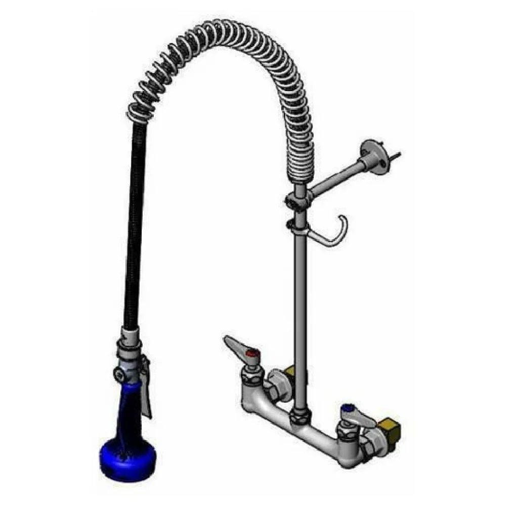 T&S Brass B-0133-CR-B08SK 8 Inch EasyInstall Pre-Rinse Unit Wall Mount Stainless Steel with Lever Handles