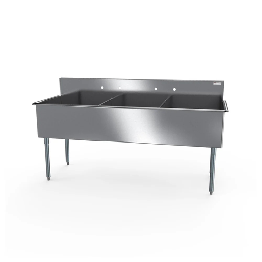 NBR Equipment 3BSG-1821 57 Inch Three Compartment Budget Sink Stainless Steel with 8 Inch Backsplash