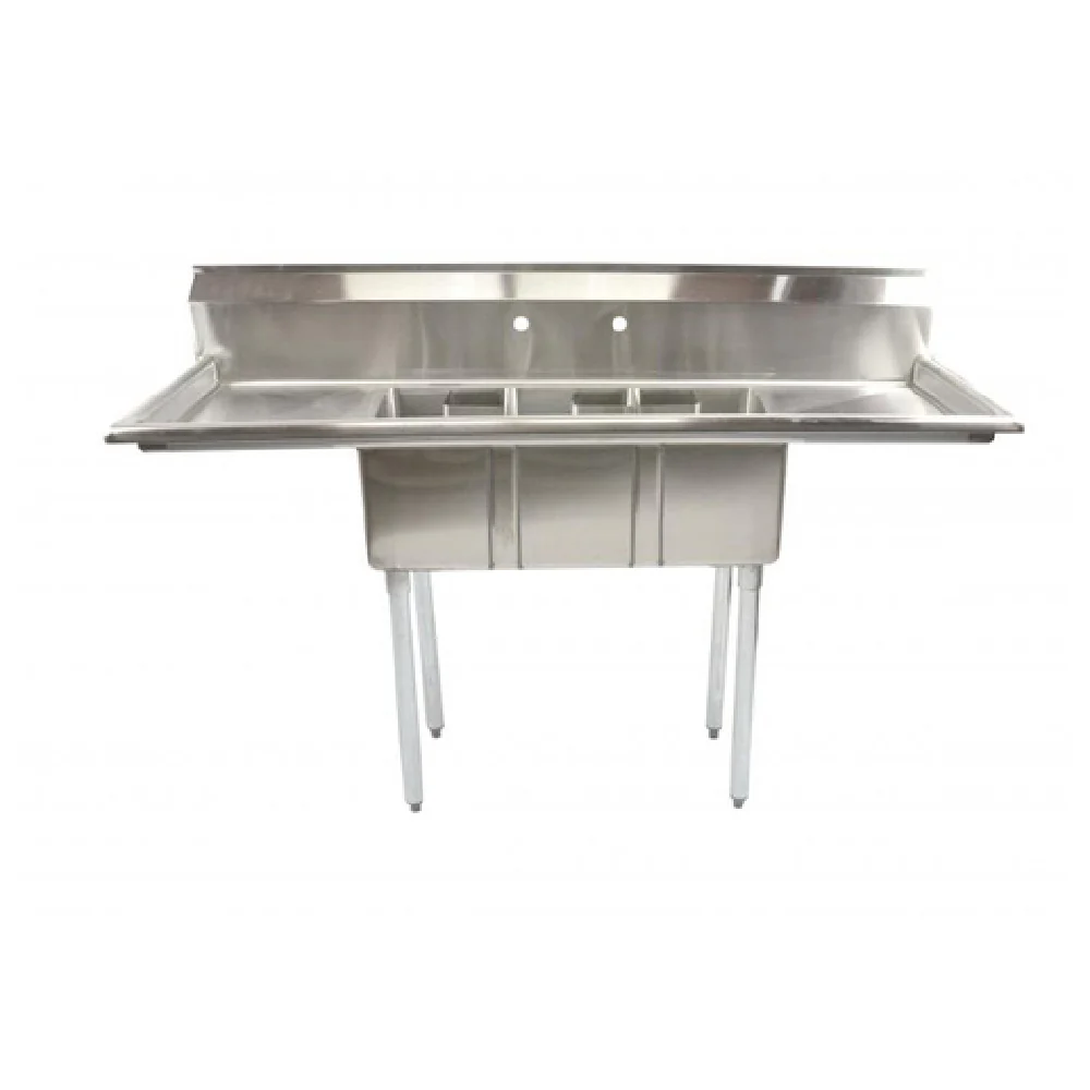 Omcan 39764 62 Inch Space Saver Sink 14 Inch x 10 Inch Bowls with Backsplash and Drains