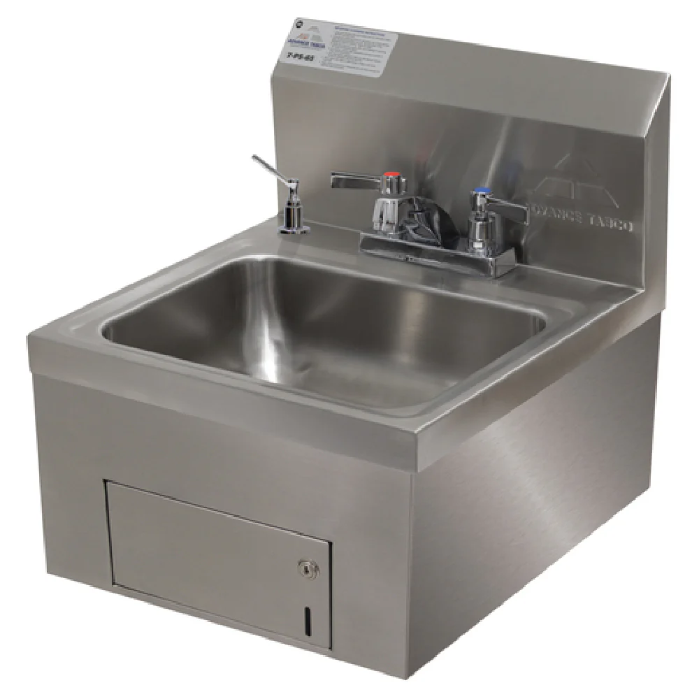 Advance Tabco 7-PS-65 14 Inch Hand Sink Wall Mounted with Faucet and Dispensers Advance Tabco 7-PS-65 14 Inch Hand Sink Wall Mounted with Faucet and Dispensers