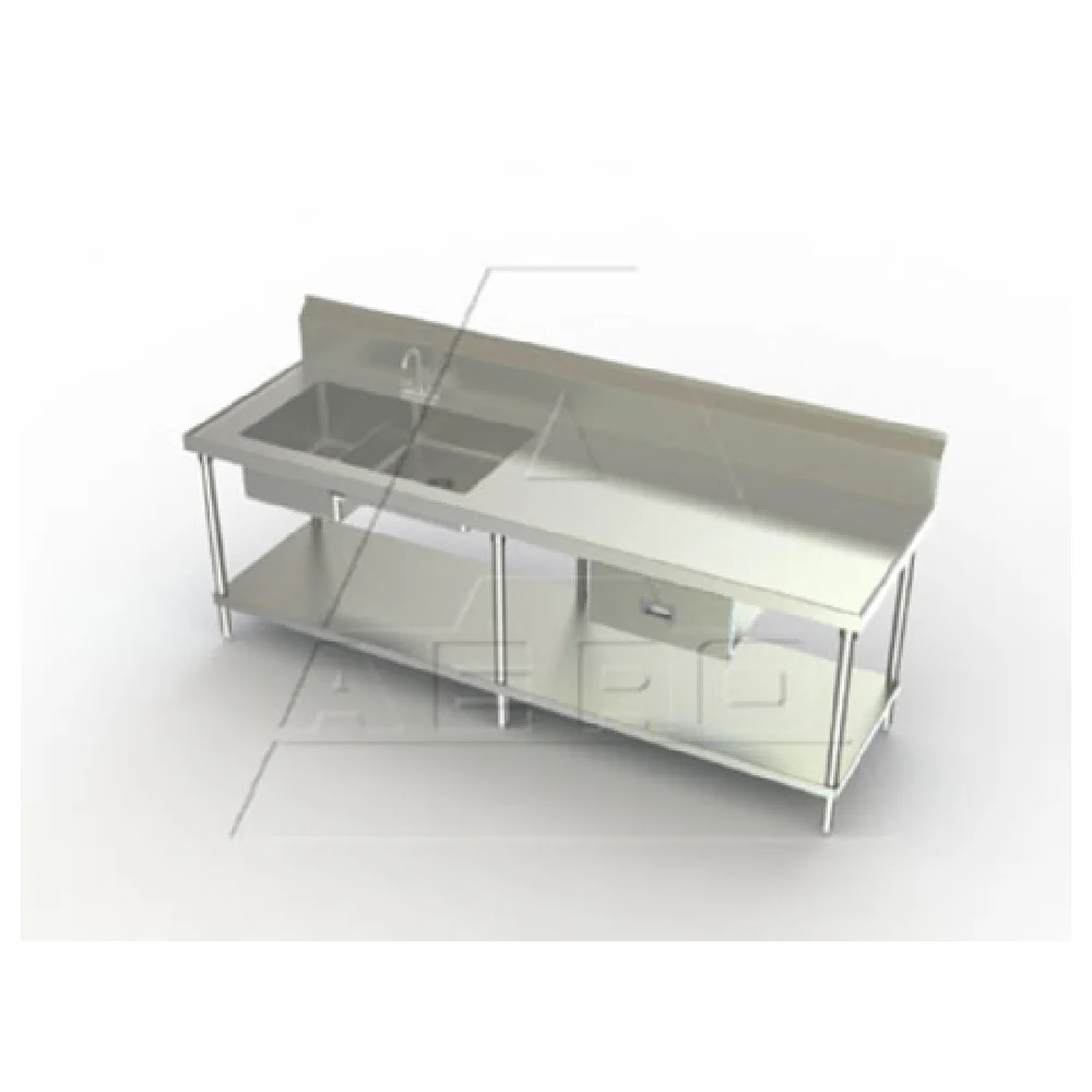AERO Manufacturing PT-72 72 Inch Work Table with Prep Sink Stainless Steel and 2 Sinks AERO Manufacturing PT-72 72 Inch Work Table with Prep Sink Stainless Steel and 2 Sinks