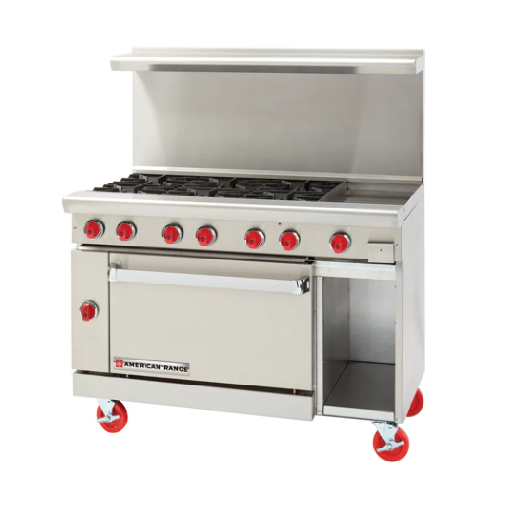 American Range AR-8-CL-SBR_LP 48 Inch Gas Restaurant Range with Convection Oven 8 Burners 32000 BTU American Range AR-8-CL-SBR_LP 48 Inch Gas Restaurant Range with Convection Oven 8 Burners 32000 BTU