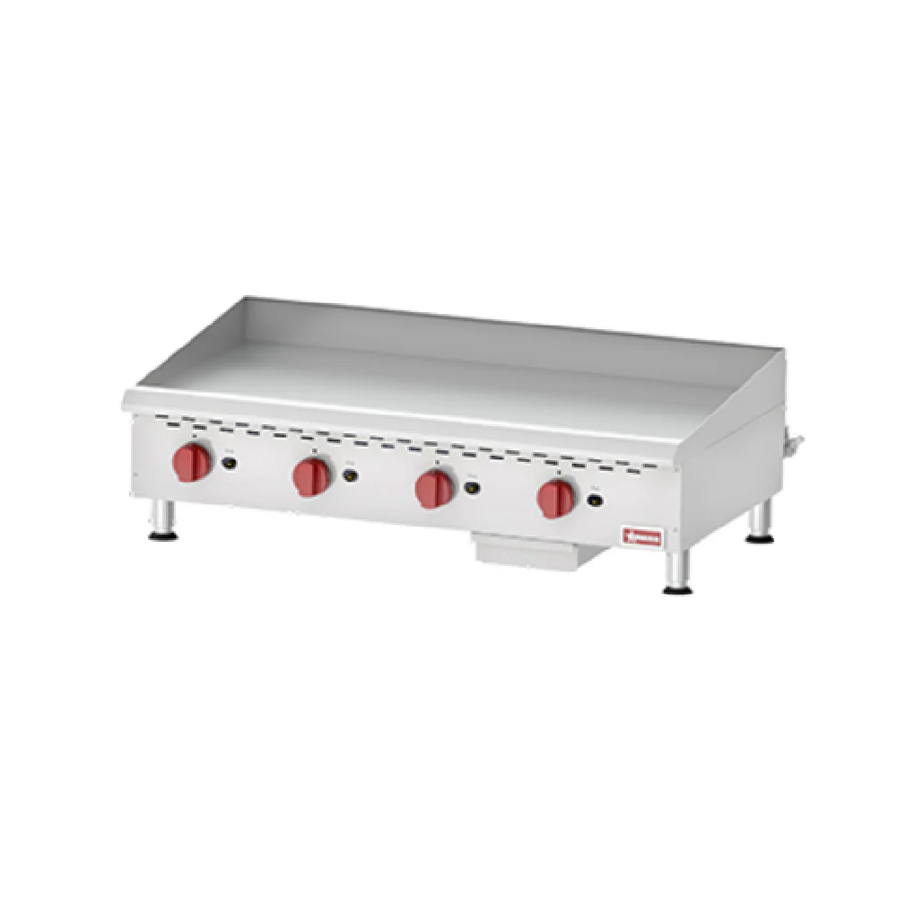 Omcan 43732 48 Inch Gas Griddle Stainless Steel Countertop 4 Burners 120000 BTU