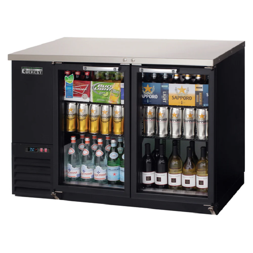 Everest Refrigeration EBB48G-24 49 Inch Back Bar Refrigerator 13 cu ft Two-section Locking Glass Doors with Epoxy Coated Shelves