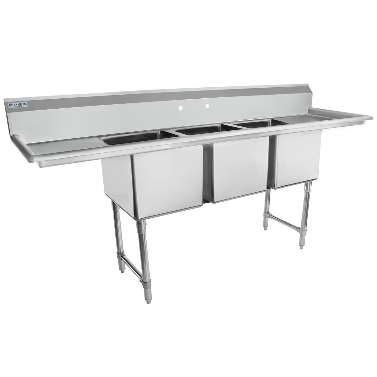Empura Stainless EHD31620LR18 88 Inch Sink Heavy Duty with (3) Bowls and (2) Drainboards