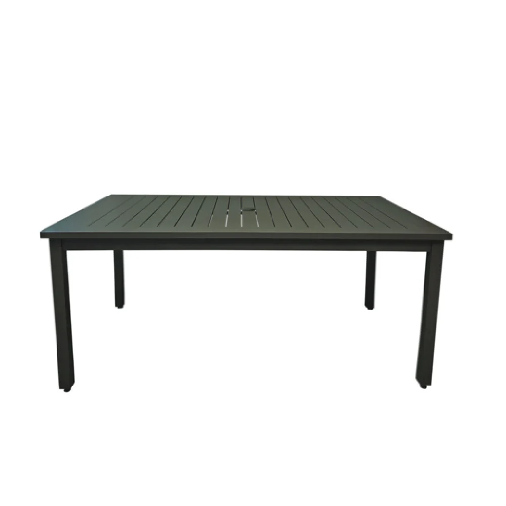 Grosfillex US932288 69 Inch Rectangular Outdoor Table Aluminum Slatted Volcanic Black