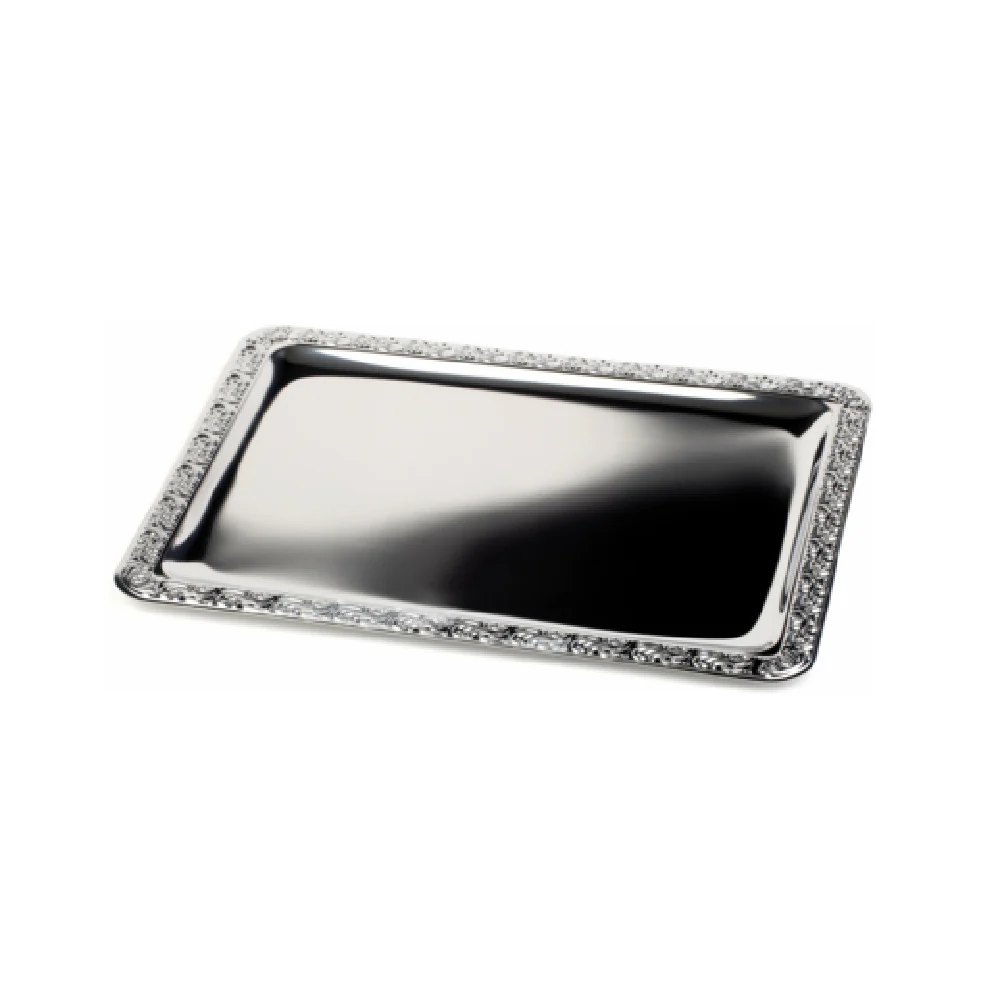Libbey APS 00388 21-3/8 Inch Rectangular Serving Tray Stainless Steel with Decorated Edge