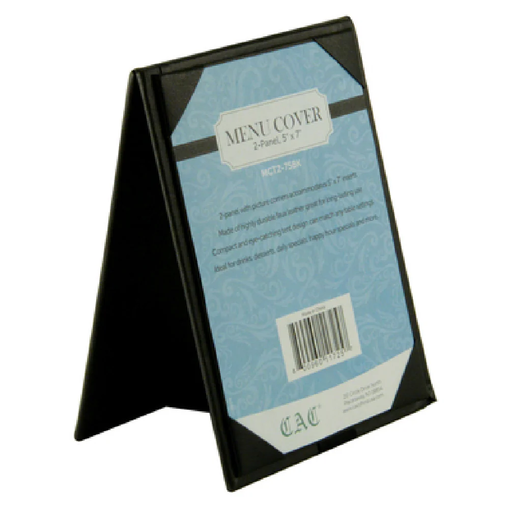 CAC China MCT2-75BK 5 Inch x 7 Inch Menu Tent Cover Faux Leather Black