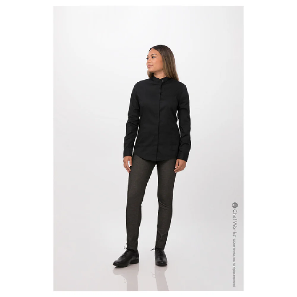 Chef Works SFB01W-BLK-L Large Women's Dress Shirt Long Sleeve Black